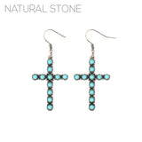 Burnished Silver Plated Cross Oval Turquoise Earrings (0.96x2in)
