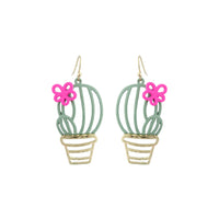 Rubber Coated Cactus Dangle Earrings (1x2.25in)