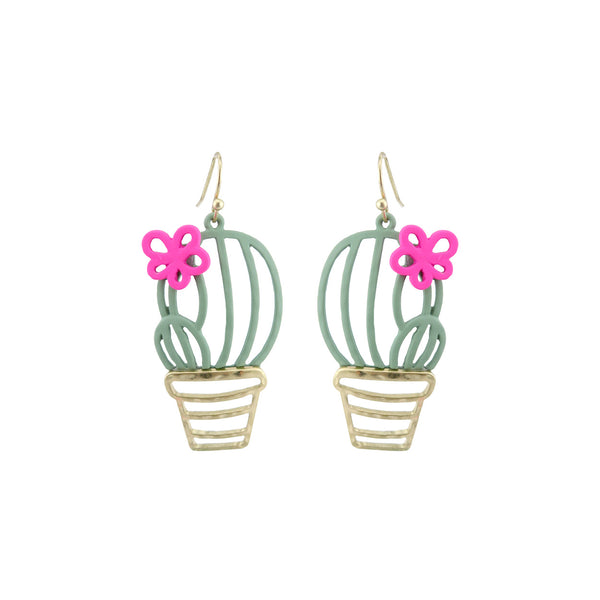 Rubber Coated Cactus Dangle Earrings (1x2.25in)