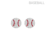 Rhinestone Crystal Baseball Large Stud Earrings (0.9x0.9in)