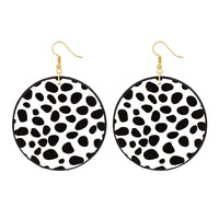 Leopard Animal Print Round Leather Earrings in White or Brown (2.19x2.98in)