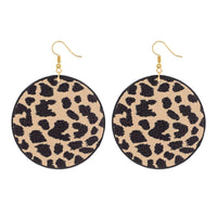 Leopard Animal Print Round Leather Earrings in White or Brown (2.19x2.98in)