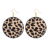 Leopard Animal Print Round Leather Earrings in White or Brown (2.19x2.98in)