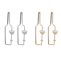 Wine Bottle Glass Outline Metal Earrings in Silver or Gold (0.4x2in)