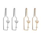 Wine Bottle Glass Outline Metal Earrings in Silver or Gold (0.4x2in)