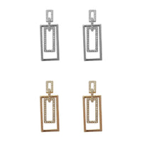 Double Rectangle Crystal Dangle Earrings in Silver or Gold (0.5x1.75in)