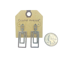 Double Rectangle Crystal Dangle Earrings in Silver or Gold (0.5x1.75in)