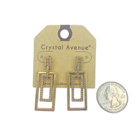 Double Rectangle Crystal Dangle Earrings in Silver or Gold (0.5x1.75in)