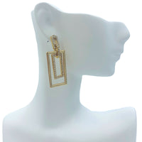 Double Rectangle Crystal Dangle Earrings in Silver or Gold (0.5x1.75in)