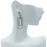 Double Rectangle Crystal Dangle Earrings in Silver or Gold (0.5x1.75in)