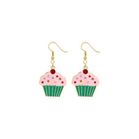 Strawberry Frosting with Sprinkles Pink Cupcake Dangle Earrings (0.75x1.75in)