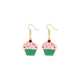 Strawberry Frosting with Sprinkles Pink Cupcake Dangle Earrings (0.75x1.75in)