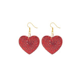Red Heart Crystal Studded Cushion Earrings (1.5x2.25in)