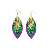Mardi Gras Themed Glitter Oval Earrings (1.4x3.5in)