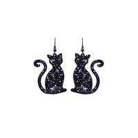 Black Cat Glitter Earrings - Halloween (1.25x2.25in)
