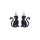 Black Cat Glitter Earrings - Halloween (1.25x2.25in)