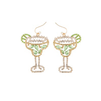 Margarita Cocktail Rhinestone Dangle Earrings (1.5x2.5in)