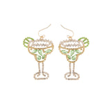 Margarita Cocktail Rhinestone Dangle Earrings (1.5x2.5in)