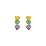 3 Heart Mardi Gras Themed Earrings (0.6x1.75in)