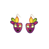 Mardi Gras Themed Clown Mask Earrings (1.5x2.25in)