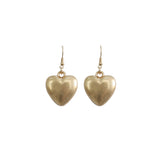 Puffy Heart Earrings in Worn Silver or Gold Plated (1.2x1.67in)