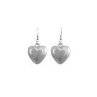 Puffy Heart Earrings in Worn Silver or Gold Plated (1.2x1.67in)