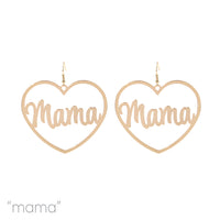 Mama Heart Earrings in Silver or Gold (2.1x2in)