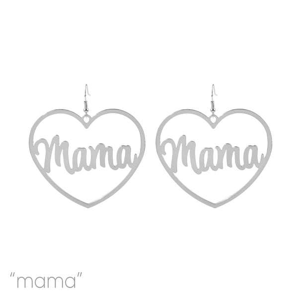 Mama Heart Earrings in Silver or Gold (2.1x2in)