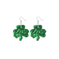 Green Glitter Clover Earrings (0.6x1.6in)