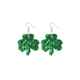 Green Glitter Clover Earrings (0.6x1.6in)