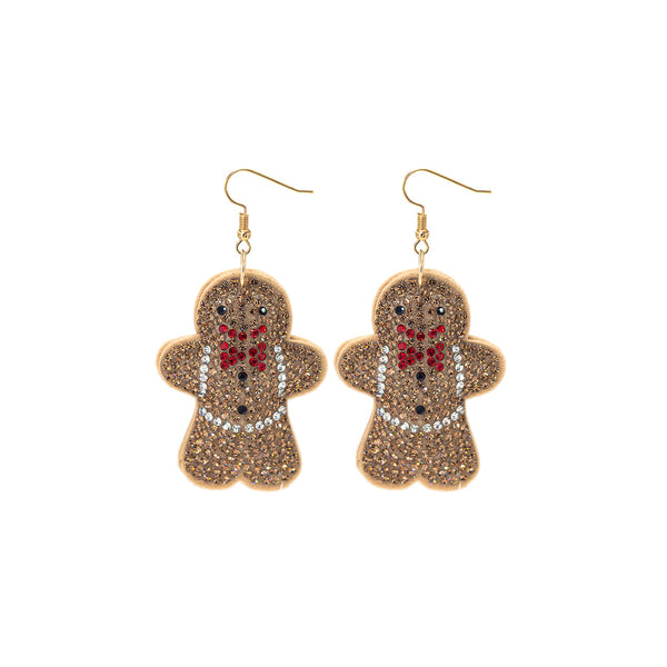 Gingerbread Man Cushion Crystal Holiday Earrings (1x2.5in)