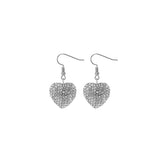 Puffy Pave Crystal Heart Earrings in Silver or Gold (0.7x0.7in)