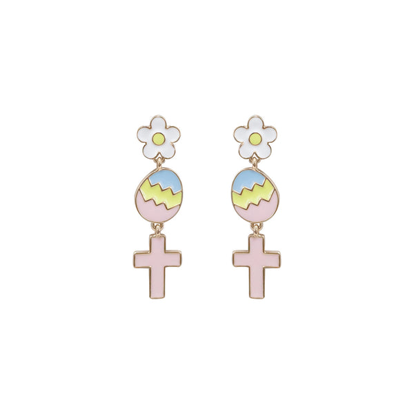 Easter Egg Flower Cross Earrings (0.5x2in)
