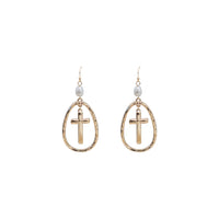 Pearl Cross Oval Shaped Earrings (1x2.4in)