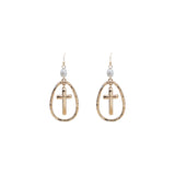 Pearl Cross Oval Shaped Earrings (1x2.4in)