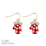 Christmas Mitten Cubic Zirconia Dangle Earrings (0.56x0.74in)