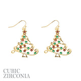 Gold Plated Cubic Zirconia Christmas Tree Earrings - 2 Colors (1.33Wx1.57Lin)
