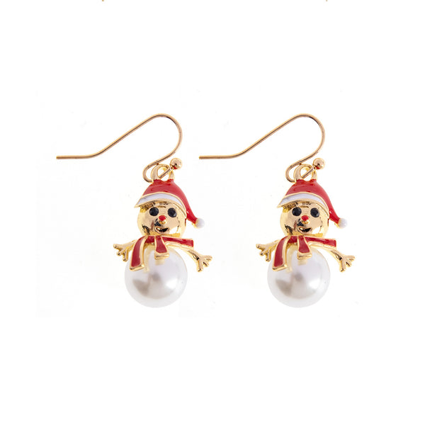 Gold Plated Snowman Pearl Earrings (0.5x0.76in)