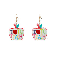 "I Love To Teach" Apple Teacher Themed Earrings (1.4x1.6in)