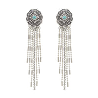 Western Tassel Antique Silver Post Earrings (0.7x3.4in)
