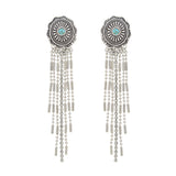 Western Tassel Antique Silver Post Earrings (0.7x3.4in)