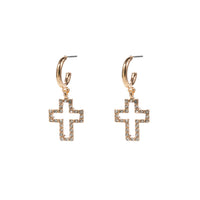 Cross Outline Dangle Hoop Earrings (0.55x0.68in)