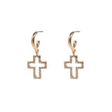 Cross Outline Dangle Hoop Earrings (0.55x0.68in)