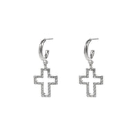 Cross Outline Dangle Hoop Earrings (0.55x0.68in)