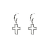 Cross Outline Dangle Hoop Earrings (0.55x0.68in)