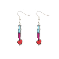 Syringe Heart Nurse Themed Dangle Acrylic Earring (0.4x1.6in)