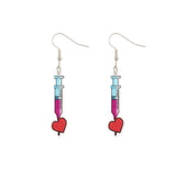Syringe Heart Nurse Themed Dangle Acrylic Earring (0.4x1.6in)