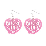 "Nurse Life" Pink Heart Earrings (1.77x1.6in)