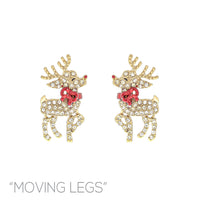 Moving Legs Reindeer Christmas Bow Earrings (0.6x1.0in)