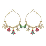 Christmas Themed Multi Charm Hoop Earrings (1.4x1.9in)